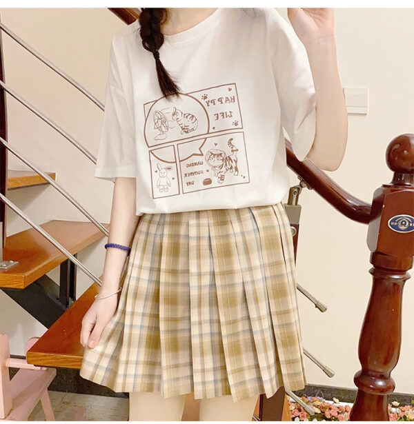 Japanse zachte meisjesstijl witte cartoon kitten print T-shirt 8