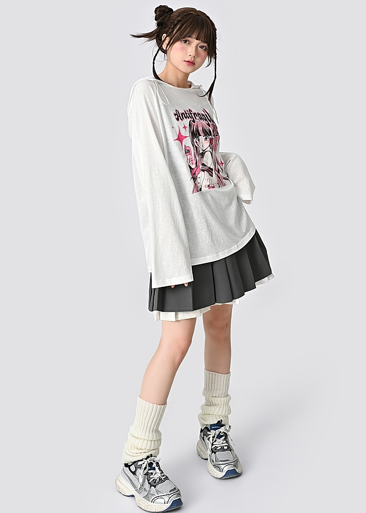 Japanese Y2K Anime Girls Printing T Shirts Harajuku Teenage Kawaii Tee