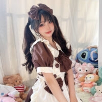 Abito da cameriera Lolita Kawaii color cioccolato cioccolato kawaii