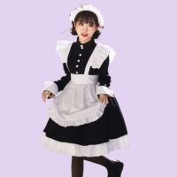 Классическое черно-белое платье «Горничная Лолита» Kawaii Черный каваи
