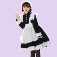 Kawaii Classic Black And White Maid Lolita Dress Black kawaii