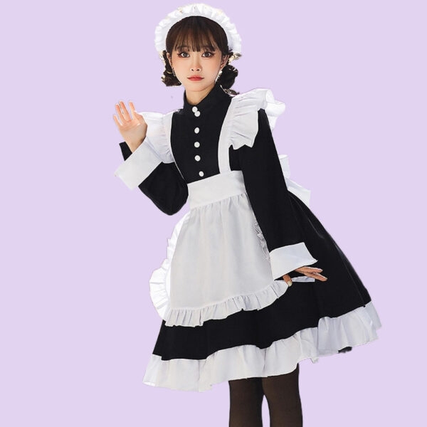 Vestido Maid Lolita Clássico Kawaii Preto e Branco 3