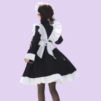 Классическое черно-белое платье «Горничная Лолита» Kawaii Черный каваи