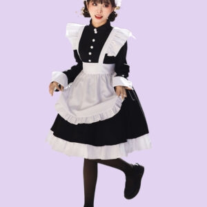 Robe Lolita de femme de chambre noire et blanche classique Kawaii Kawaii noir