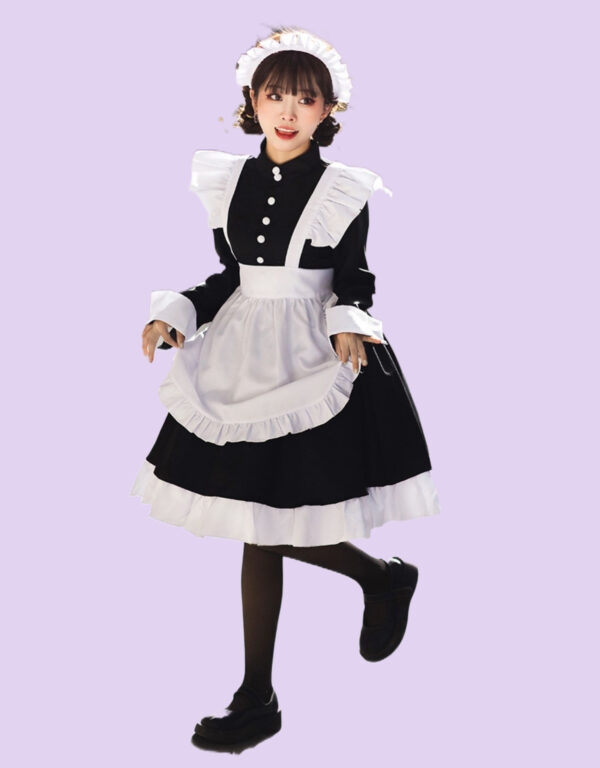 Vestido Lolita de sirvienta blanco y negro clásico Kawaii 2
