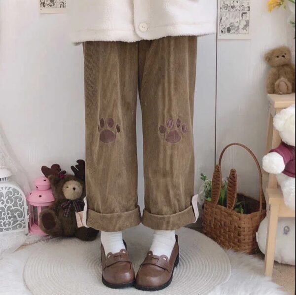 Kawaii sztruksowe spodnie z szerokimi nogawkami Śliczne kawaii