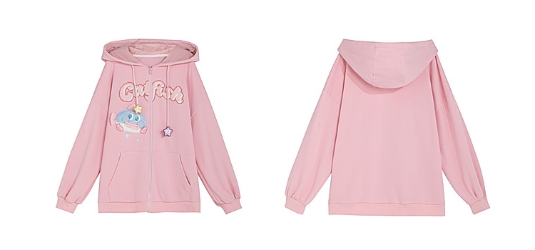 かわいいガーリー スタイル ピンク 3D 漫画タコ刺繍コート