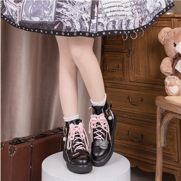 かわいい日本のピンクのクマの蝶ネクタイ ロリータ マーティン ブーツ弓かわいい