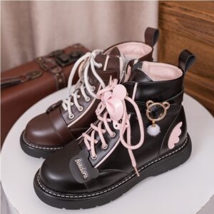 Kawaii Japanese Pink Bear Bow Tie Lolita Martin Boots