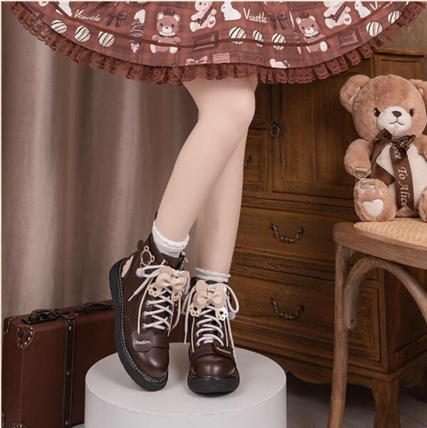 Кавайные японские ботинки Мартина в стиле Лолиты с розовым медведем и галстуком-бабочкой Лук кавайный