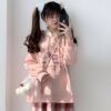 Felpa con cappuccio rosa stile ragazza giapponese morbida Kawaii