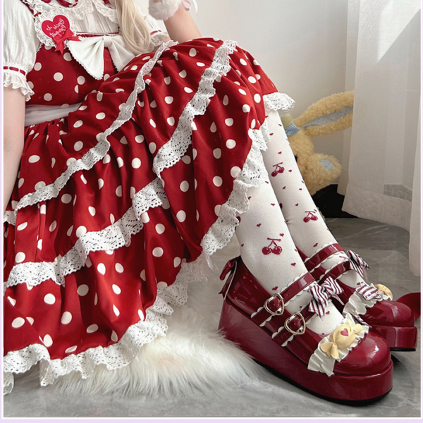 Sapatos Lolita de fundo grosso com laço doce estilo japonês Kawaii 6