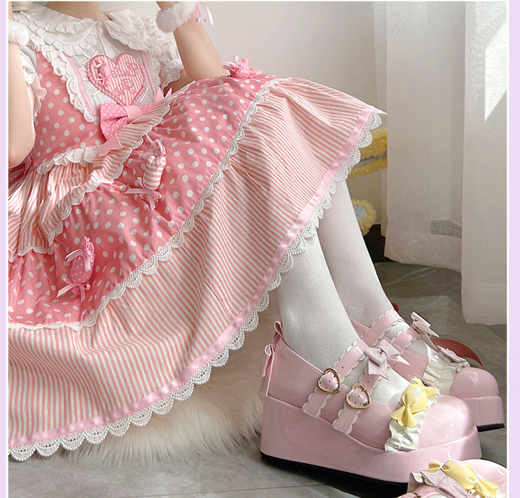 Chaussures Lolita à fond épais avec noeud en bonbon de style japonais kawaii