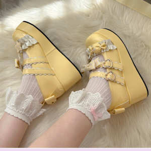 Kawaii Japońskie słodkie buty w stylu cukierkowej kokardki z grubym dnem Lolita cukierkowa kokardka kawaii