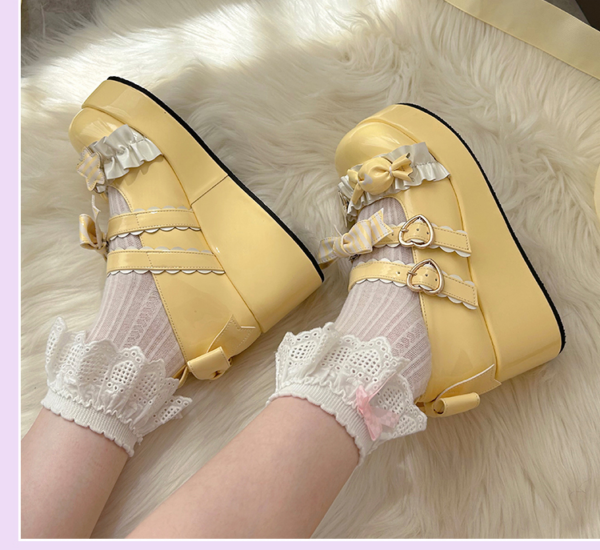 Sapatos Lolita de fundo grosso com laço doce estilo japonês Kawaii 8