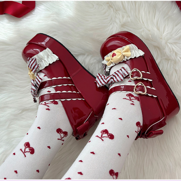 Sapatos Lolita de fundo grosso com laço doce estilo japonês Kawaii 5