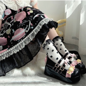 Sapatos Lolita de fundo grosso com laço doce estilo japonês Kawaii laço de doce kawaii