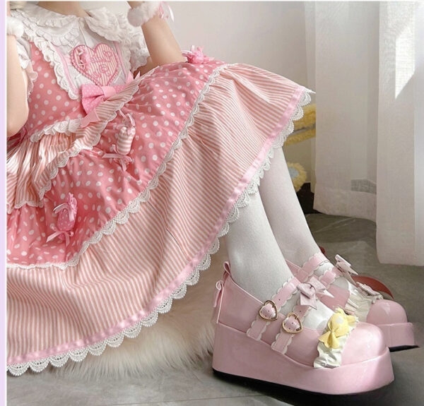 Chaussures Lolita à fond épais avec noeud en bonbon de style japonais kawaii