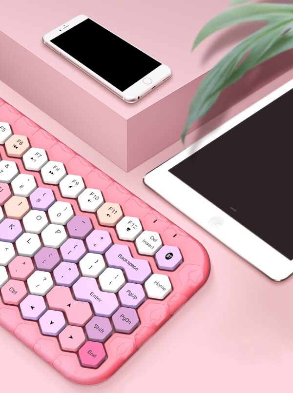 Kawaii Morandi Color Honeycomb Design Wireless Bluetooth Keyboard bluetooth kawaii