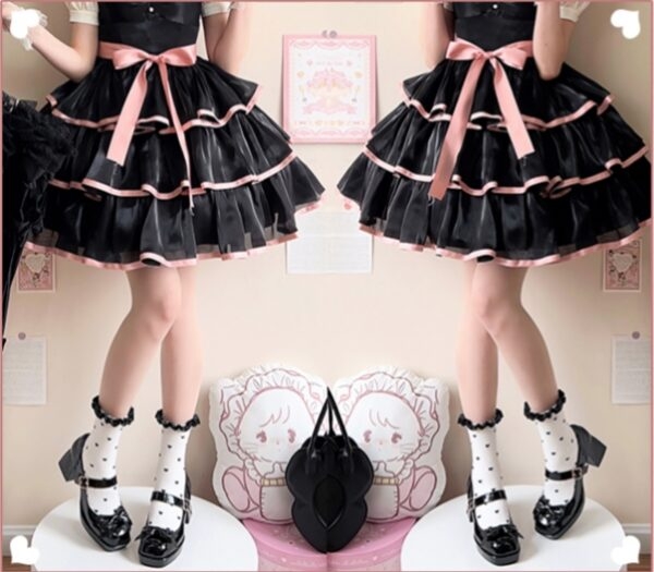 Zapatos Lolita de tacón alto con lazo rosa Kawaii Arco kawaii