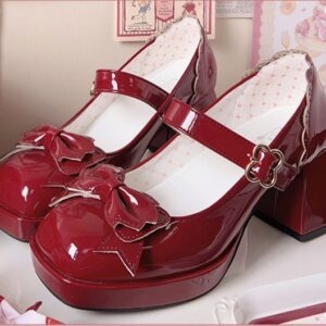 Kawaii rosa rosett Lolita-skor med hög klack Bow kawaii