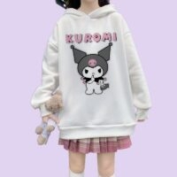 Kawaii zachte meisjesstijl cartoon Kuromi print losse hoodie herfst kawaii
