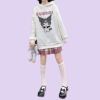 Luźna bluza z kapturem Kawaii Soft Girl Style Cartoon Kuromi jesienne kawaii