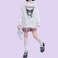 Kawaii Soft Girl Style Cartoon Kuromi com capuz solto outono kawaii