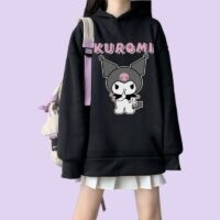 Luźna bluza z kapturem Kawaii Soft Girl Style Cartoon Kuromi jesienne kawaii