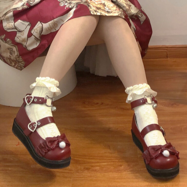 Süße Retro-Stil-Plateau-Lolita-Schuhe mit runder Spitze Kawaii-Lolita-Schuhe