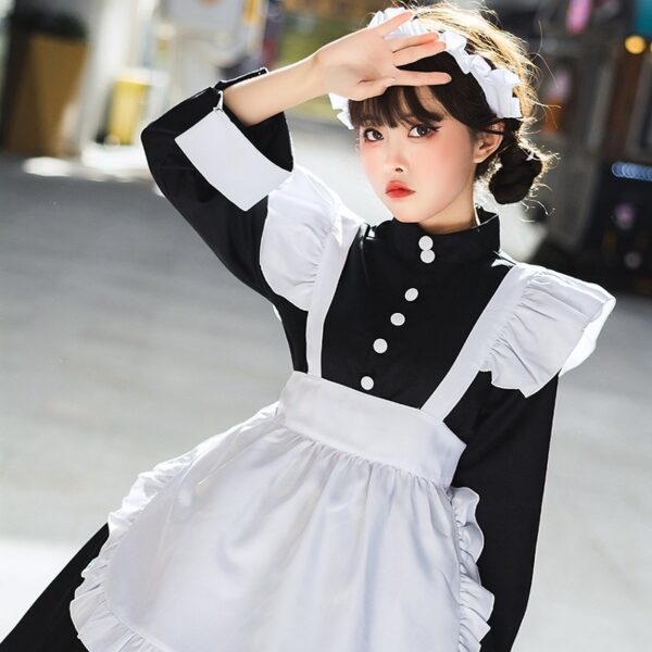 Vestido Maid Lolita Clássico Kawaii preto e branco 6