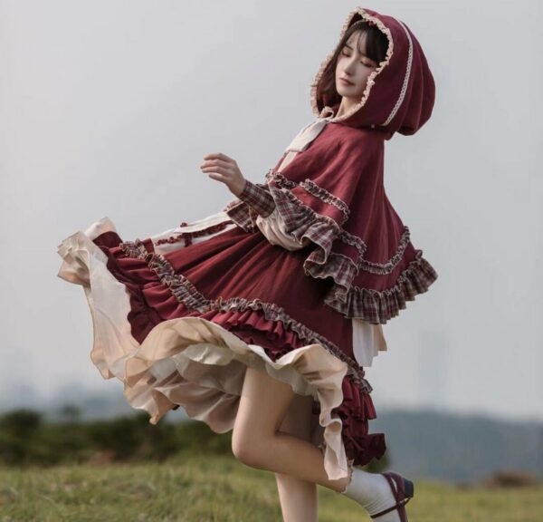 Traje de vestir de Lolita de Caperucita Roja estilo pastoral otoño kawaii