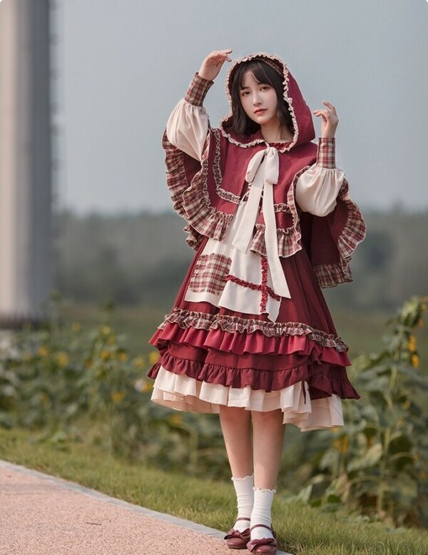 Rotkäppchen-Lolita-Anzug im pastoralen Stil Herbst kawaii