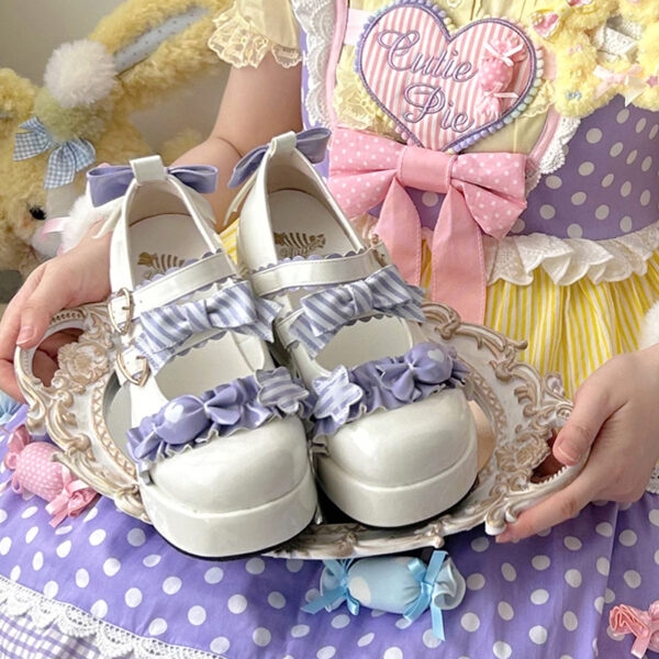 Chaussures Lolita à fond épais avec nœud bonbon, Style doux japonais Kawaii 1