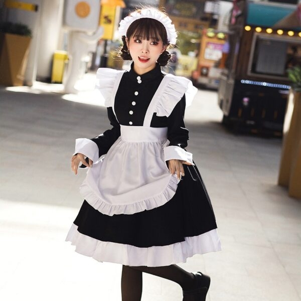 Vestido Maid Lolita Clássico Kawaii preto e branco 7