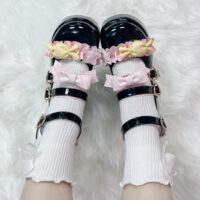 Zapatos Kawaii japoneses de estilo dulce con lazo de caramelo y parte inferior gruesa lazo de caramelo kawaii