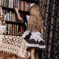Japansk svartvit klassisk Lolita Maid Dress Cosplay kawaii