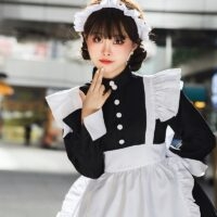 Klasyczna czarno-biała sukienka Lolita Kawaii Czarny kawaii