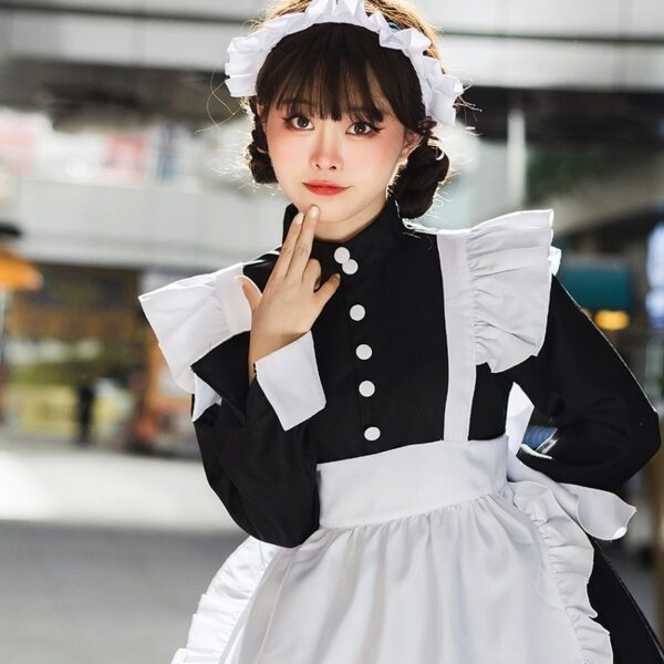 Vestido de lolita de sirvienta blanco y negro clásico kawaii 5
