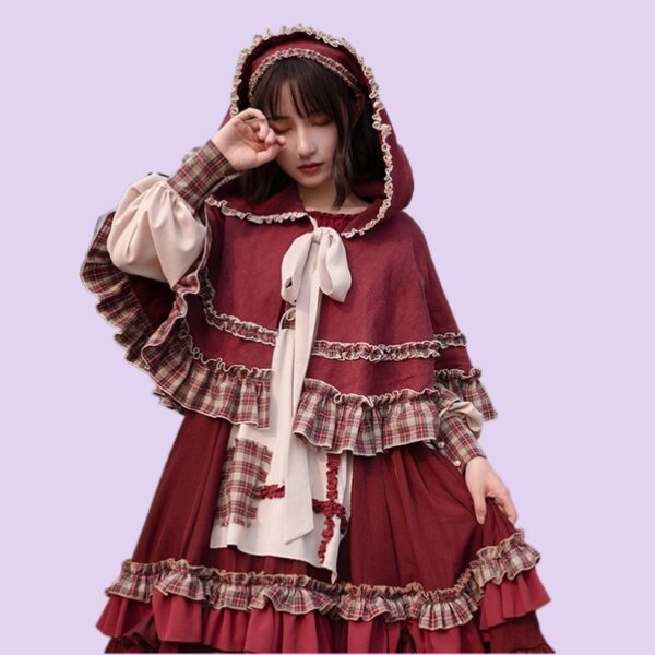 Pastoral stil Rödluvan Lolita klänning höst kawaii