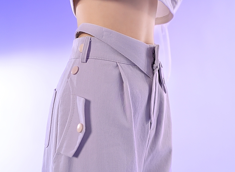 Фиолетовые однотонные прямые брюки-карго с высокой талией