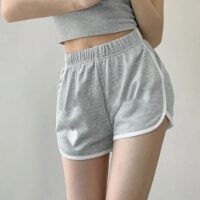 Sports Style Love Heart Embroidery Pure Color Shorts All-match kawaii