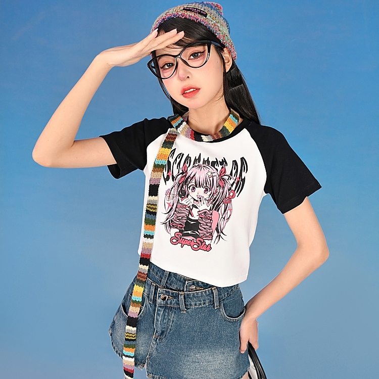 Summer Y2k Style Comic Graphic Print Slim Fit T-shirt - Kawaii