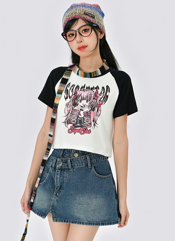 Zomer Y2k Style Comic Graphic Print Slim Fit T-shirt