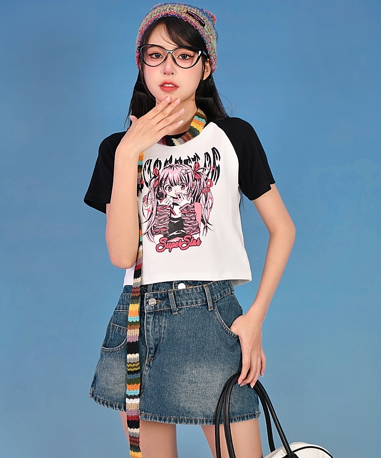 Kawaii Y2K Blusas casuais coloridas, lindas roupas urbanas estilo