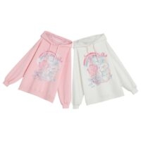 Zoete losse roze cartoon konijntjesprint hoodie konijntje kawaii