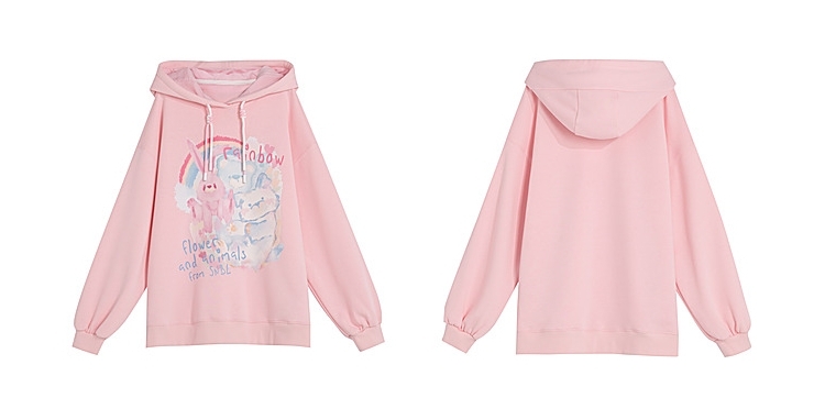 Zoete losse roze cartoon konijntjesprint hoodie
