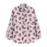 Sweet Soft Girl Style Pink Bear Print Shirt bear kawaii