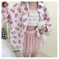 Süßes, weiches Mädchen-Hemd mit rosa Bärenmuster Bär kawaii