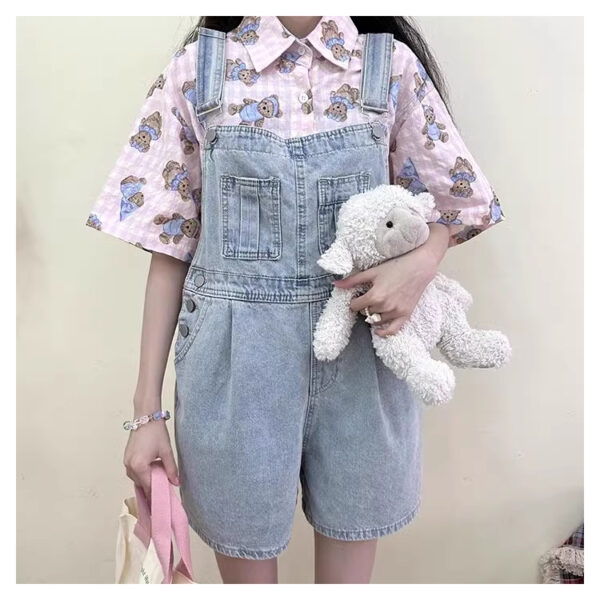 Sweet Soft Girl Style Pink Bear Print Shirt bear kawaii